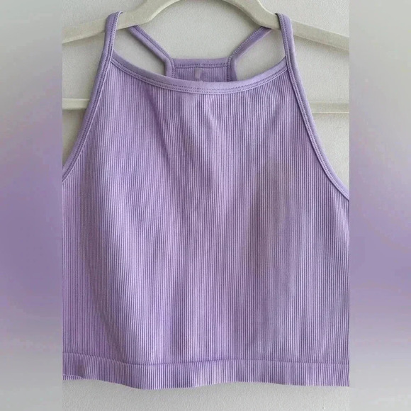 J.o&co Light Support Seamless Rib Knit Tank Top, Lilac/Lavender Tank, Size M-L - Picture 4 of 16